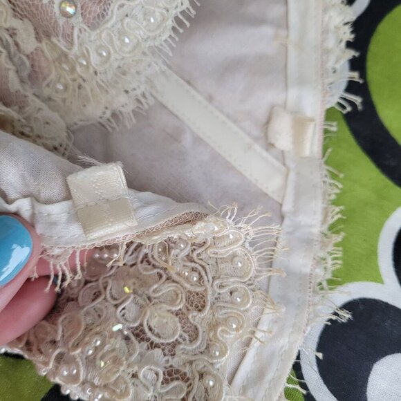 Sequin pearl beaded rhinestone accented boning ice skater bridal semi sheer lace - Picture 10 of 13